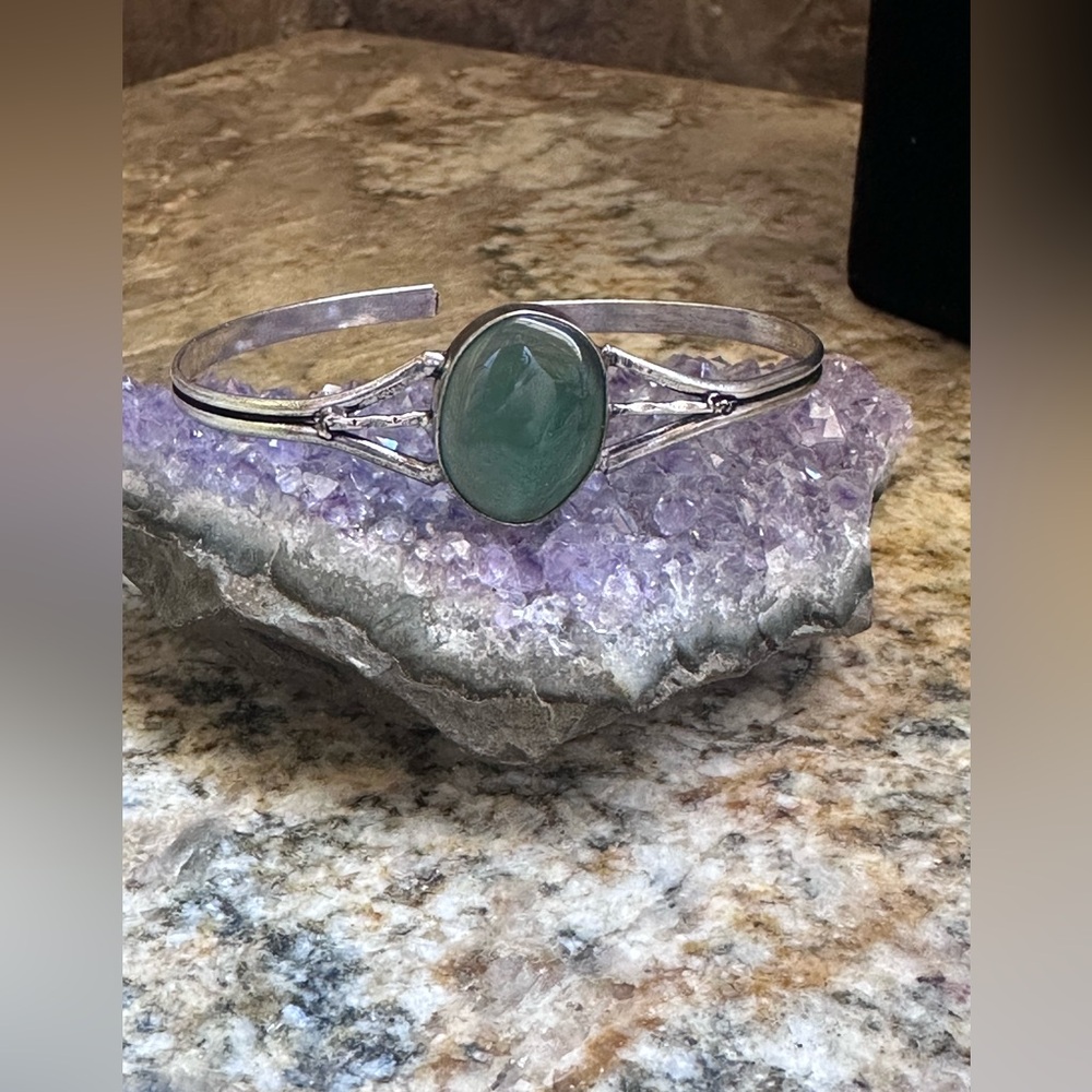 Hand Crafted Silver and Green Bracelet